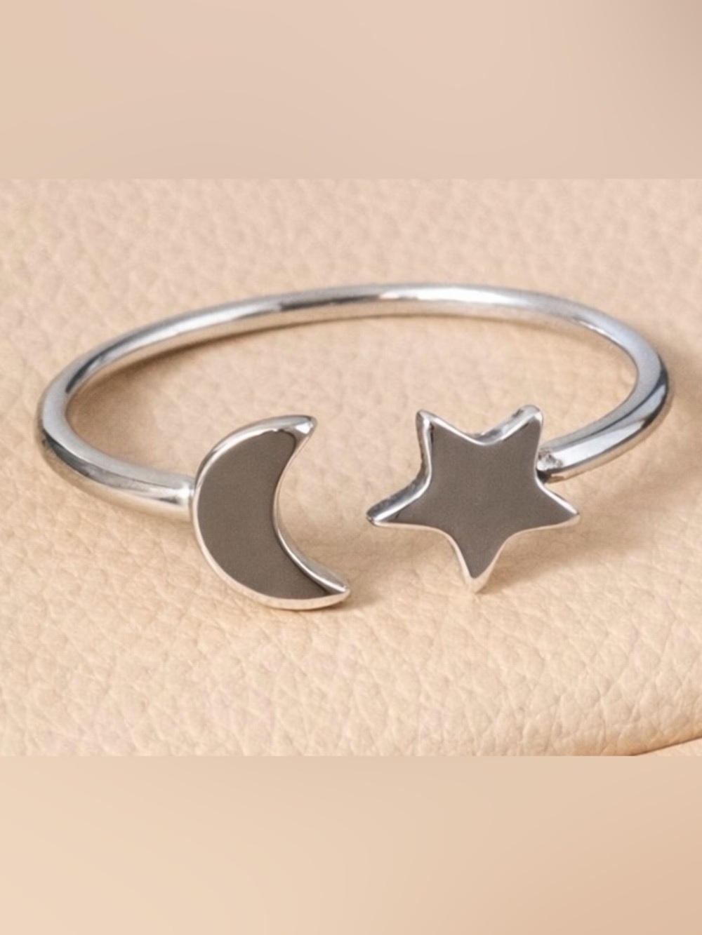 Silver Moon and Star Open Ring